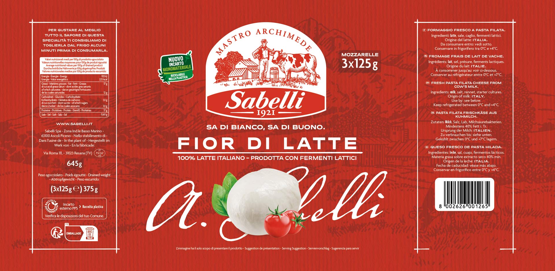 Fior di latte packaging design Sabelli tris