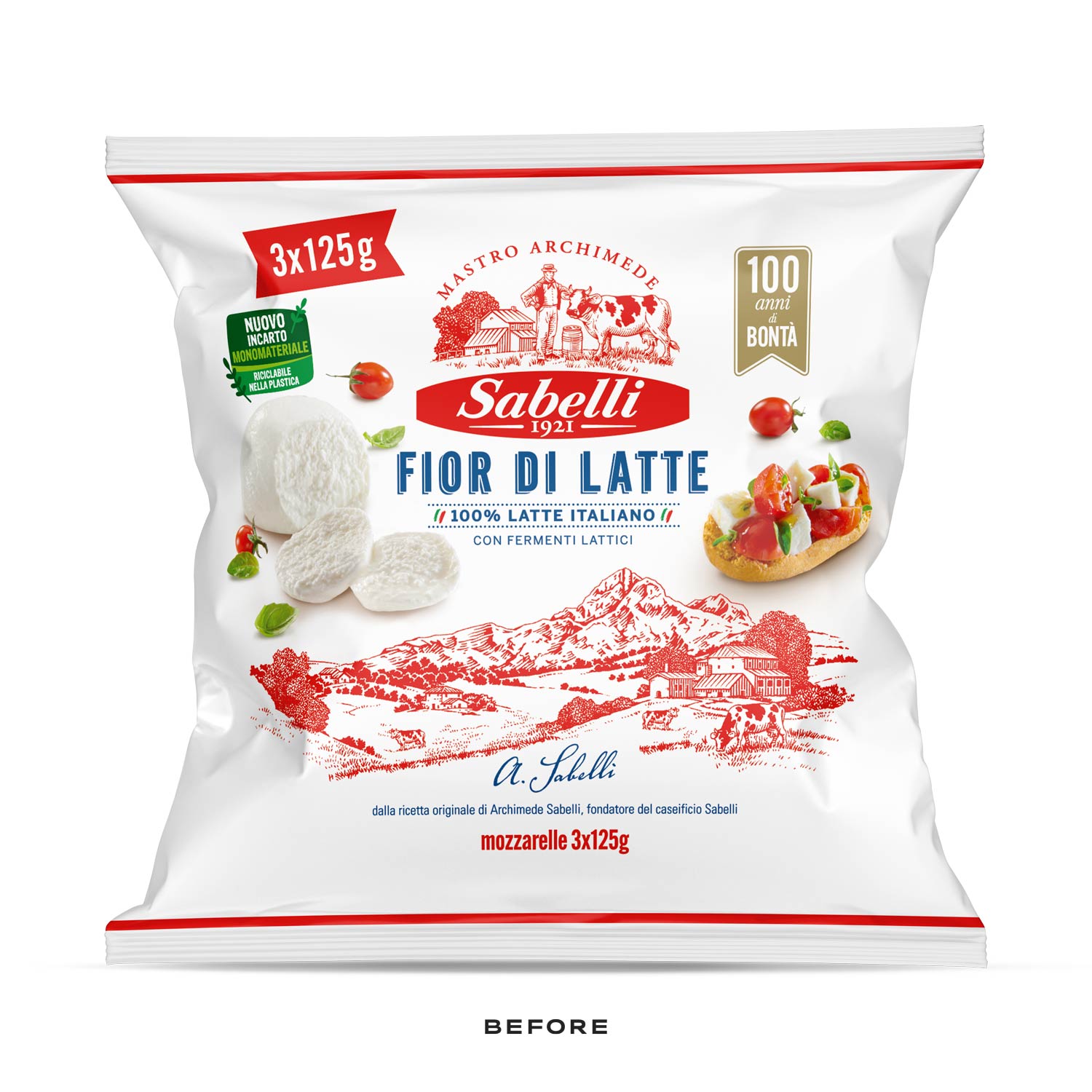 Busta bianca mozzarella Sabelli - vecchio design